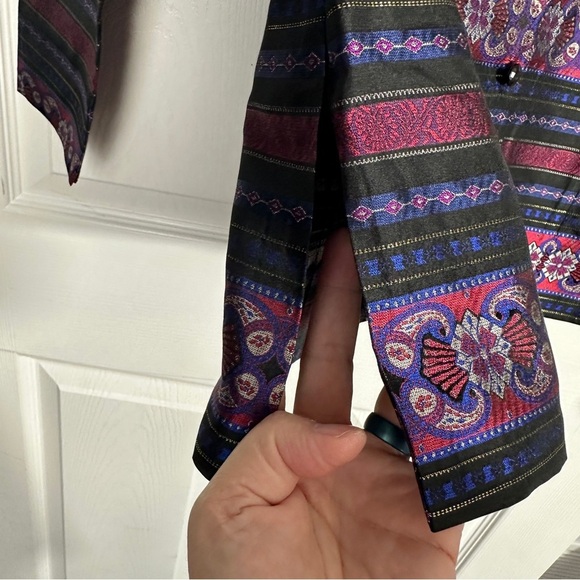 Talbots Petites sz 4 silk brocade kimono jacket,, metallic - Picture 8 of 11